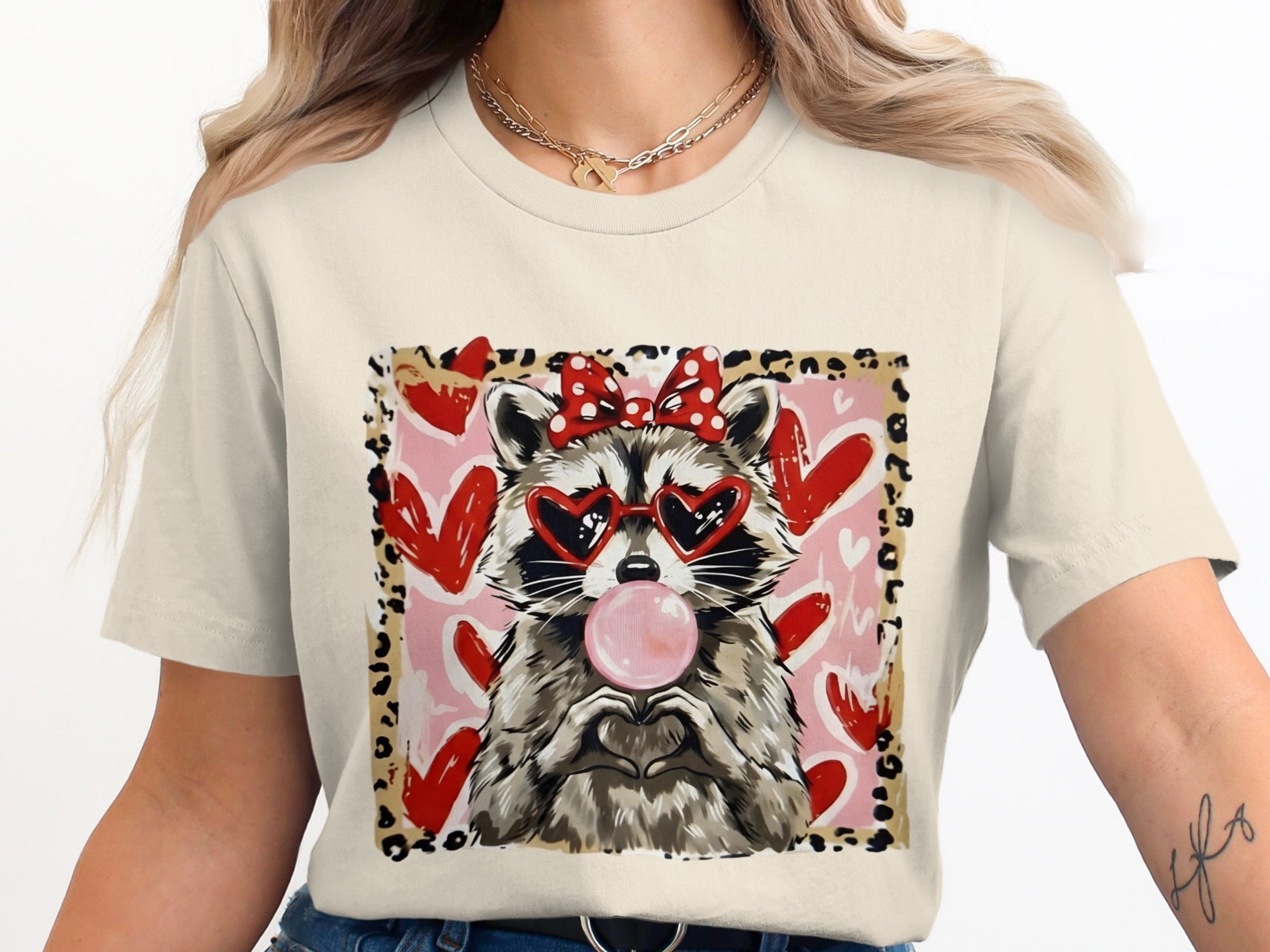 Cute Raccoon with Heart Sunglasses Graphic T-Shirt