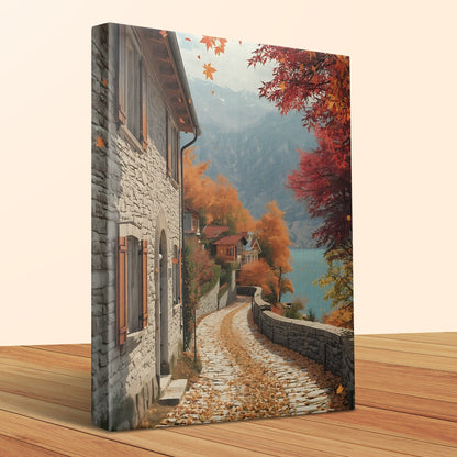 Autumn Scenic Pathway Near Stone House wall art product