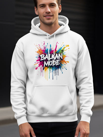 Colorful Paint Splatter Balkan Mode Text Hoodie