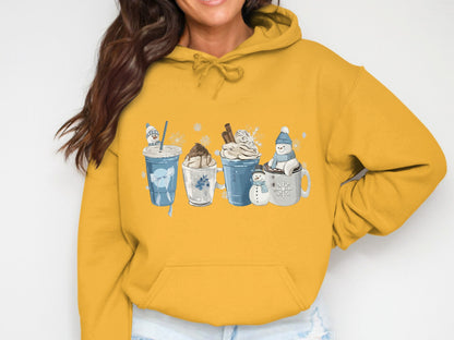 Cozy Winter Drinks and Snowman Graphic Hoodie