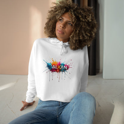 White Crop Hoodie Balkan Colorful Splatter Design product type
