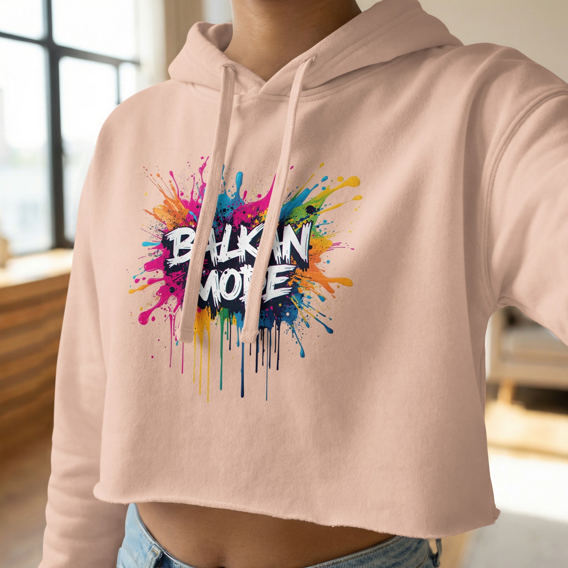 Peach Balkan Mode Paint Splatter Crop Top Hoodie product type