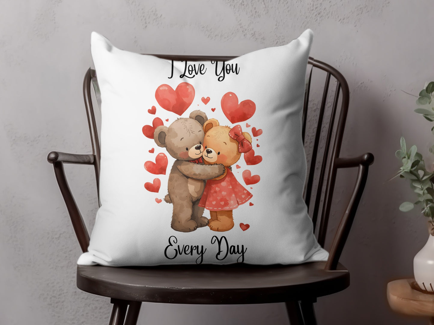 I Love You Every Day Cute Bear Couple Pillow