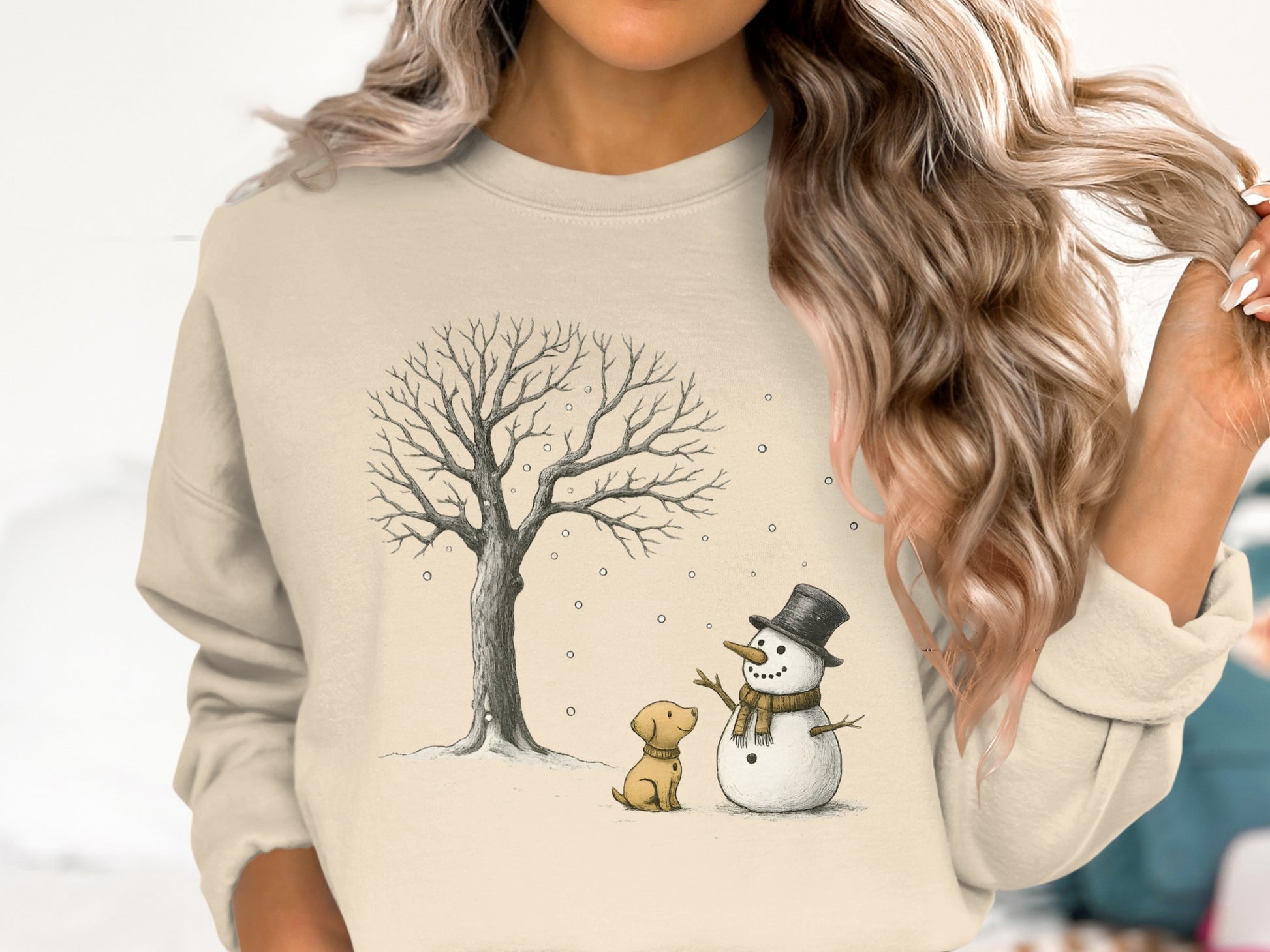 Snowman and Dog with Winter Tree Sweatshirt