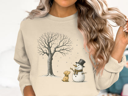 Snowman and Dog with Winter Tree Sweatshirt