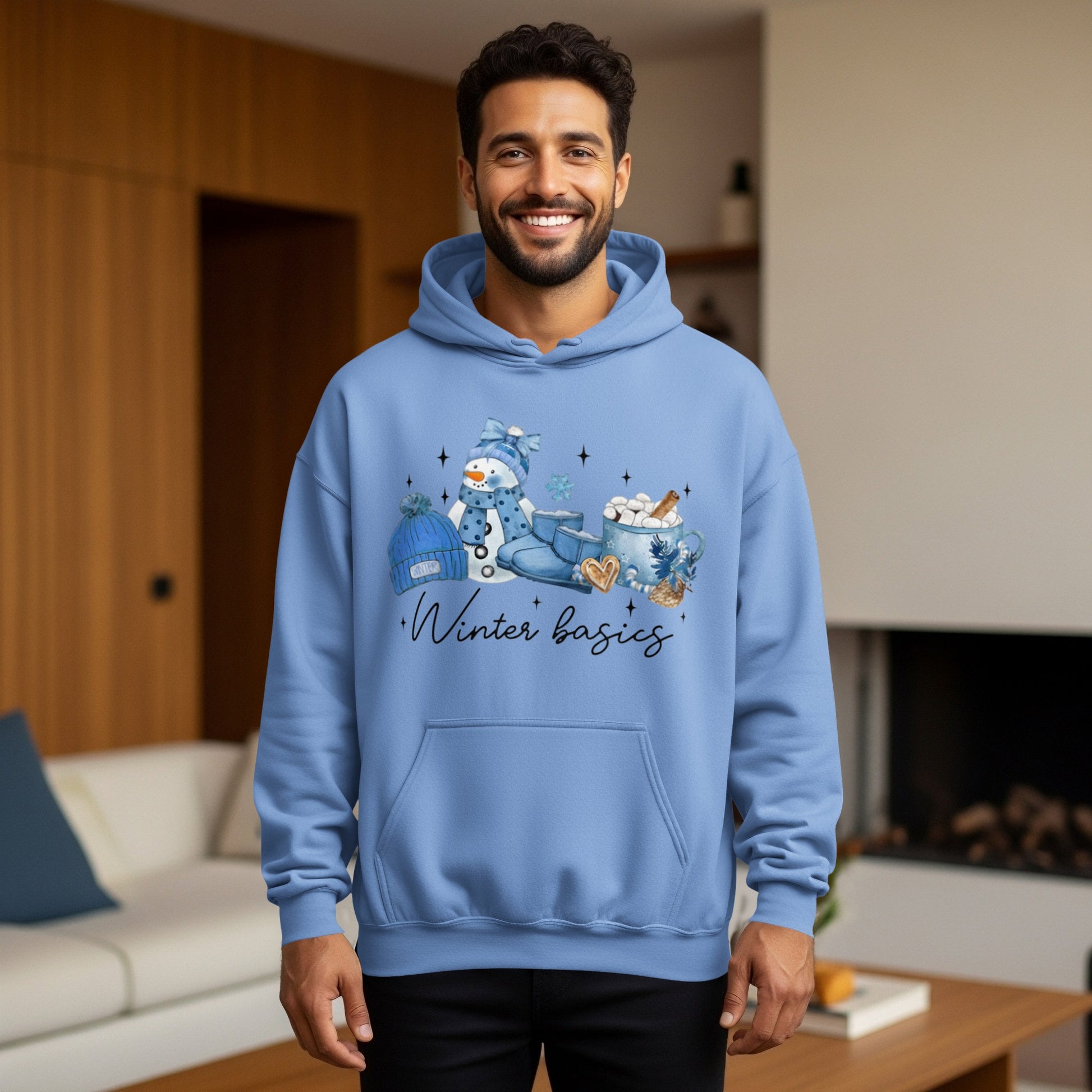 Winter basics blue hoodie for cold season warmth