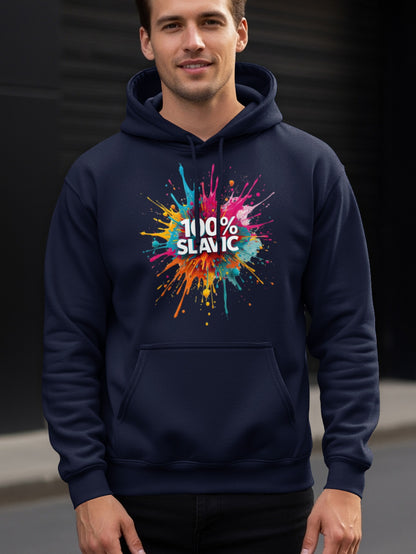 100% SLAVIC Colorful Paint Splatter Dark Blue Hoodie product type