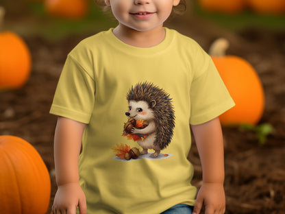 Adorable Hedgehog Playing with Leaves Kids T-shirt product