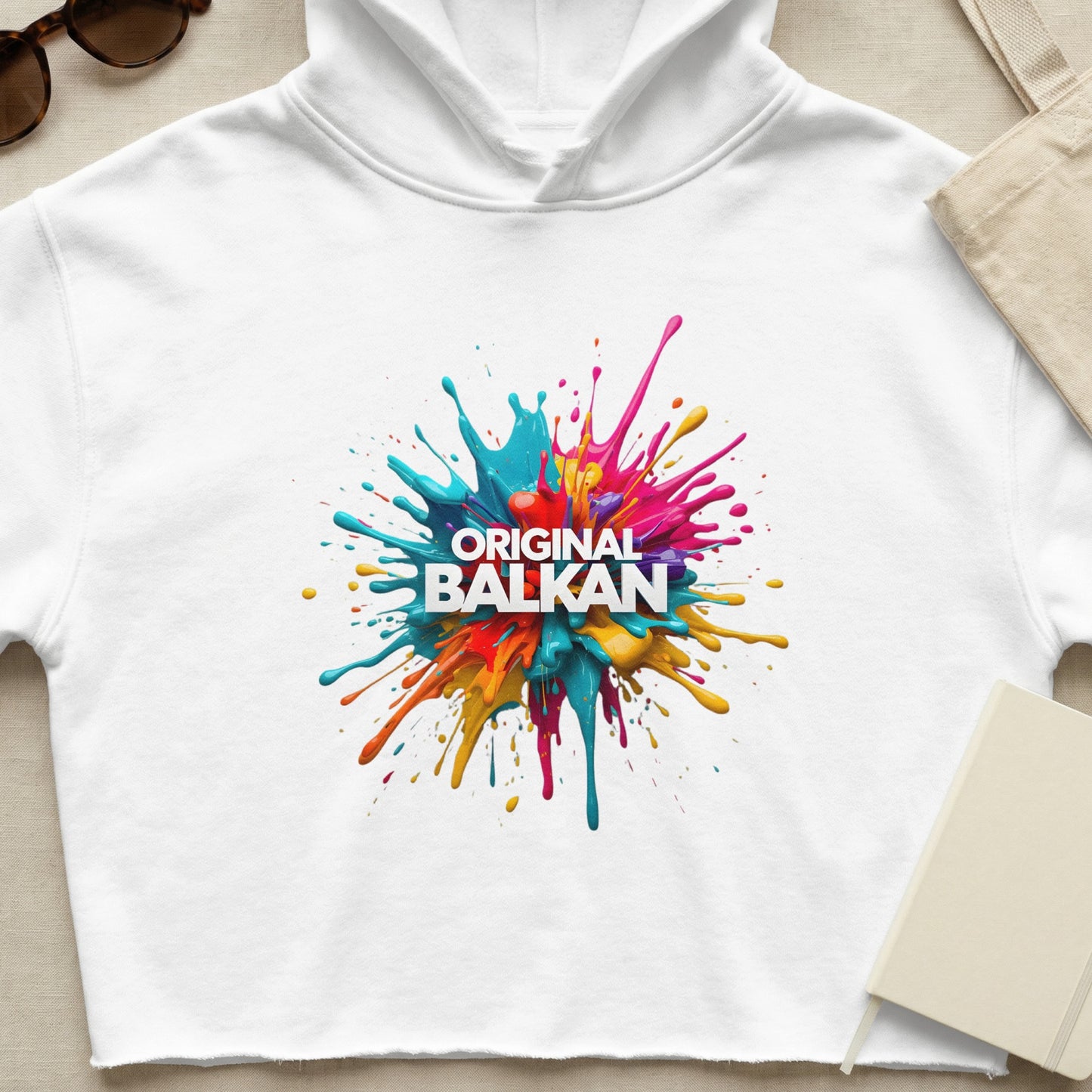 Original Balkan colorful paint splash crop hoodie