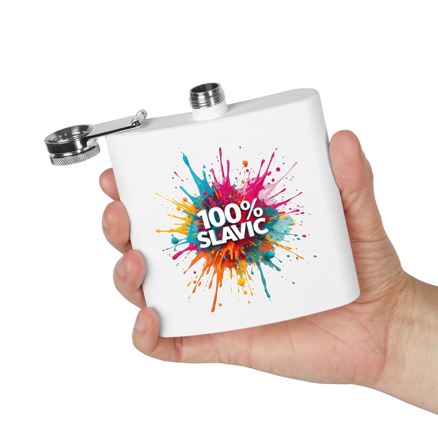 100% Slavic colorful paint splatter hip flask