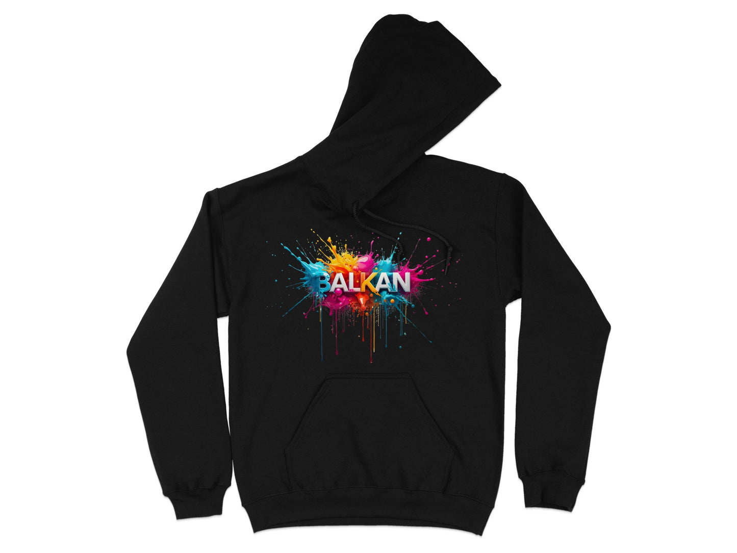 Black Hoodie Balkan Paint Splatter Art Colorful Design product type