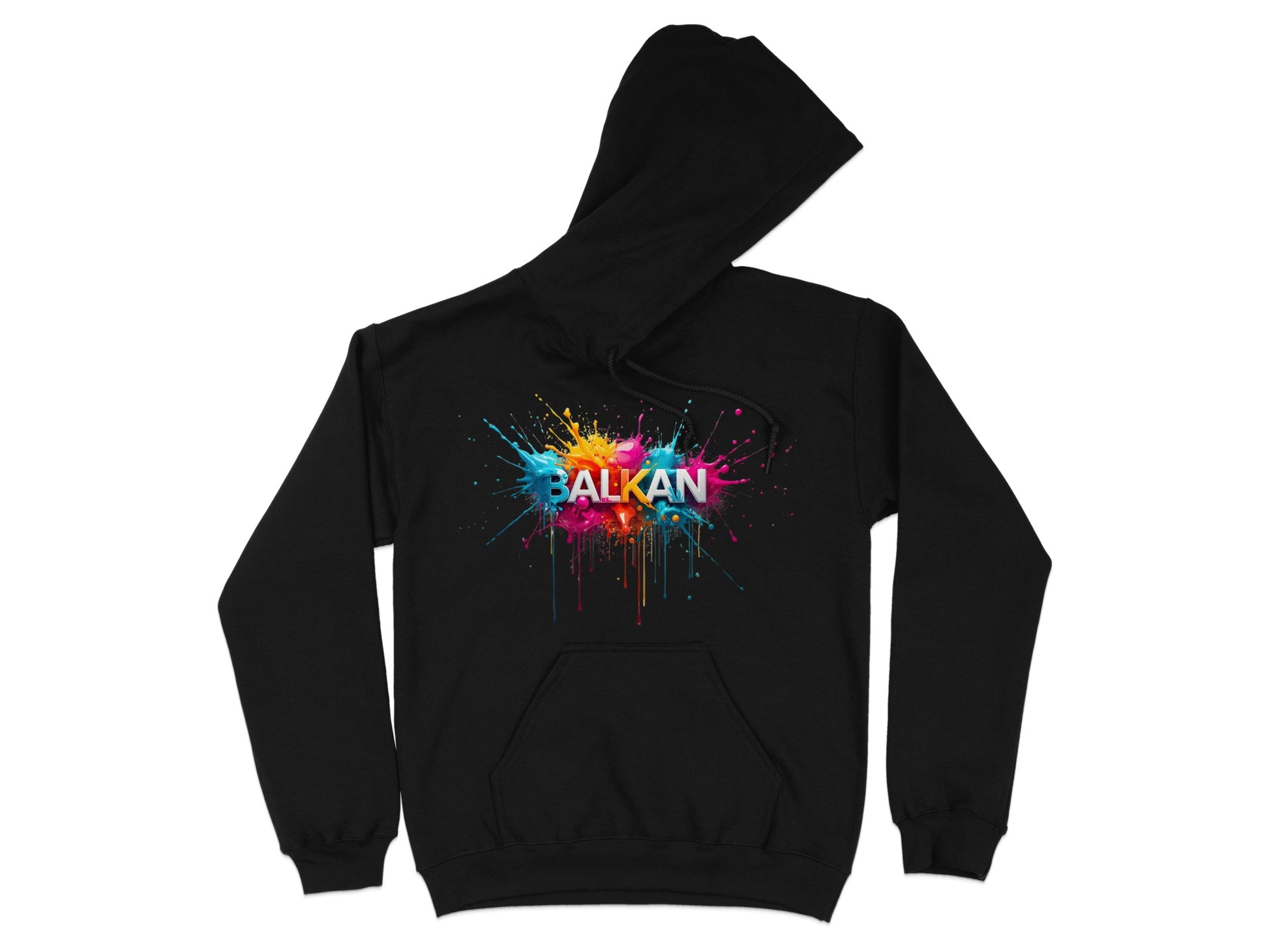 Black Hoodie Balkan Paint Splatter Art Colorful Design product type