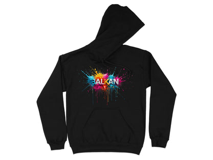 Black Hoodie Balkan Paint Splatter Art Colorful Design product type