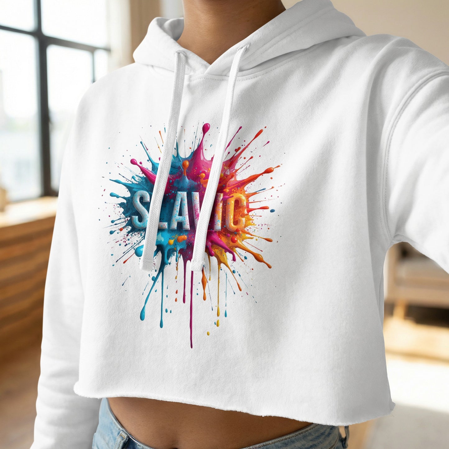 Vibrant Slavic Paint Splatter Design Cropped Hoodie product type