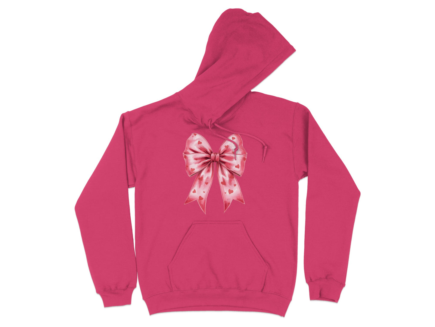 Pink Hoodie with Heart Pattern Bow Design Hooded Apparel