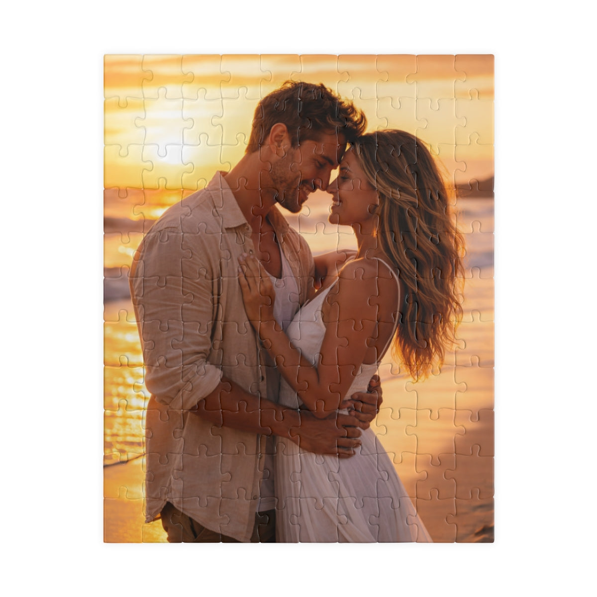 Romantic Sunset Beach Couple Embrace Jigsaw Puzzle