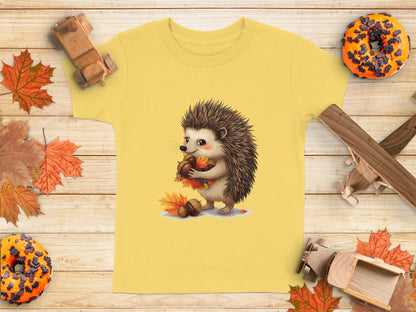 Adorable Hedgehog Holding Acorn and Leaf T-shirt product