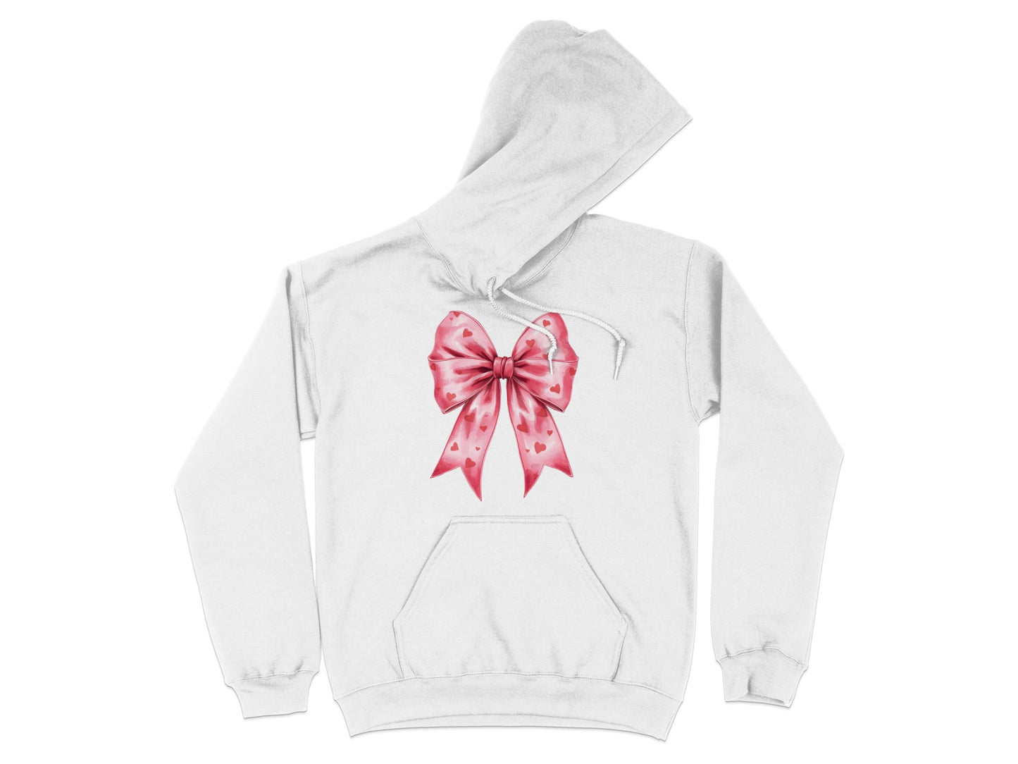 White Hoodie with Pink Bow and Heart Pattern Design