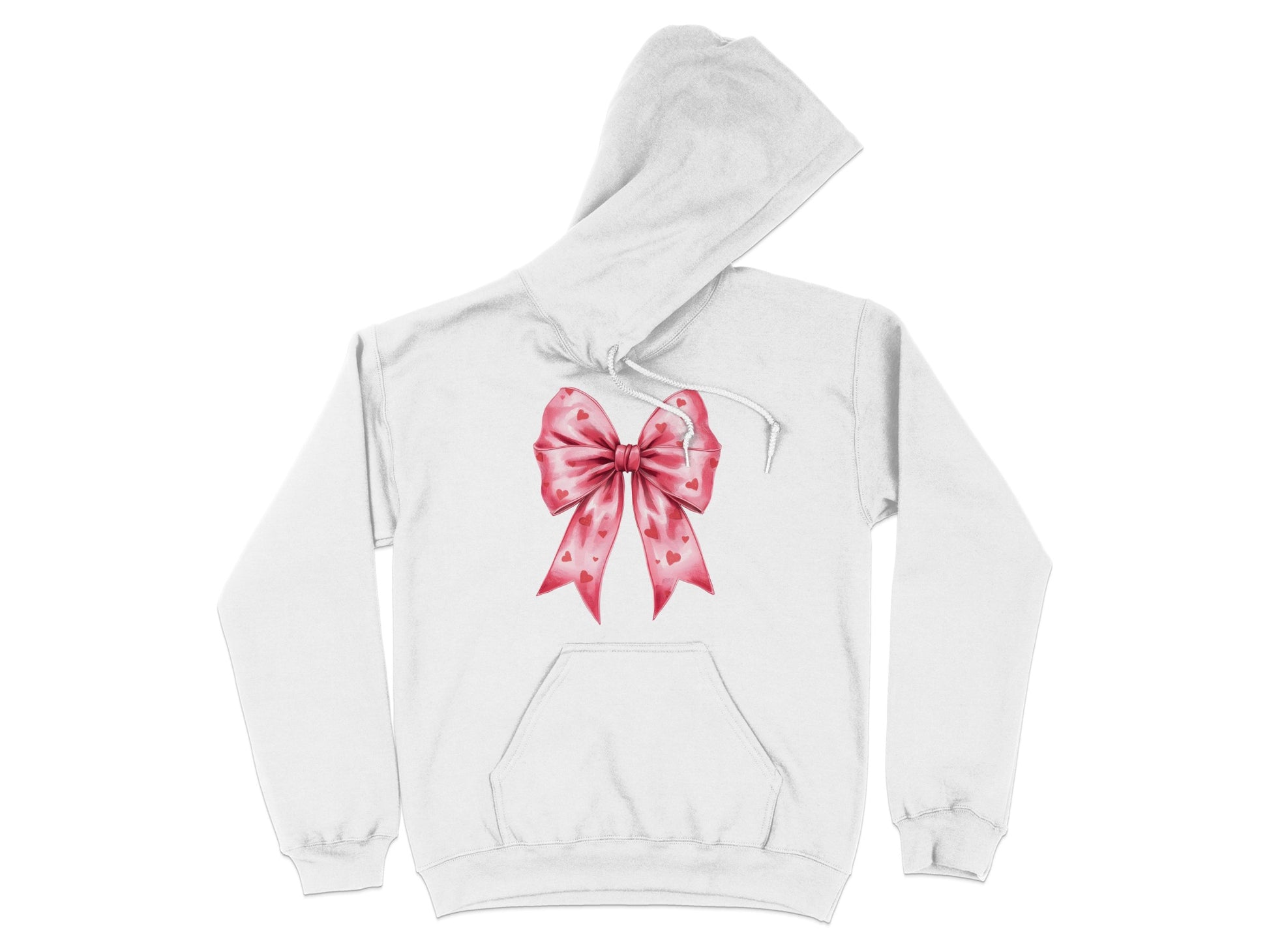 White Hoodie with Pink Bow and Heart Pattern Design