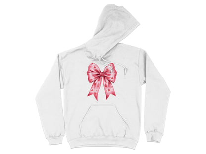 White Hoodie with Pink Bow and Heart Pattern Design
