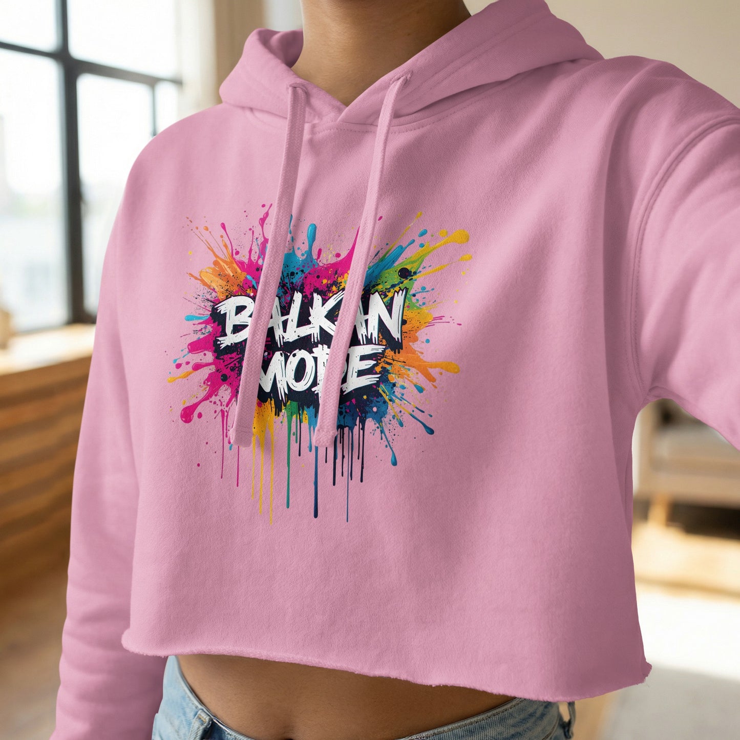 Pink Balkan Mode Paint Splash Colorful Crop Hoodie product type