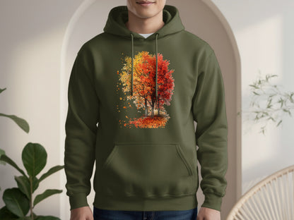 Autumn Tree Design on Olive Green Hoodie product type