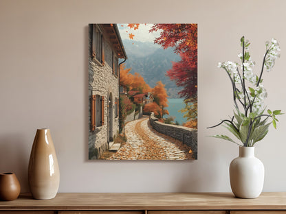 Autumn Pathway in Mountain Village Wall Art product type