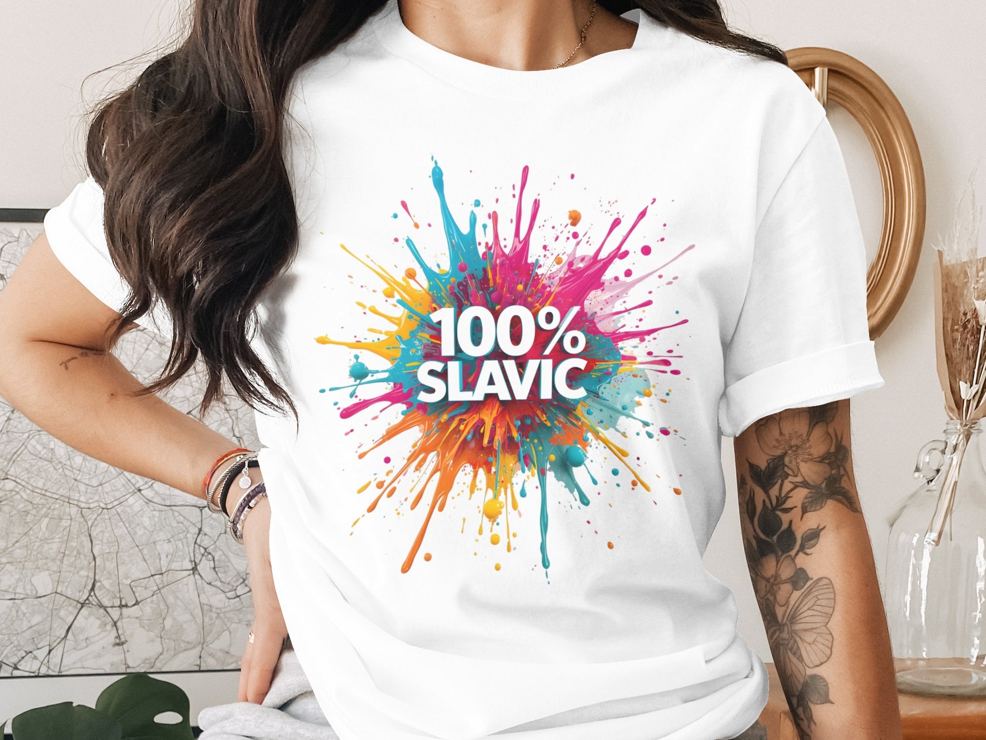 100% Slavic colorful paint splatter t-shirt