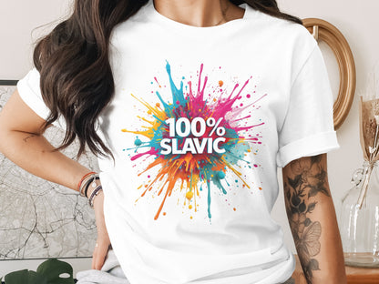 100% Slavic colorful paint splatter t-shirt