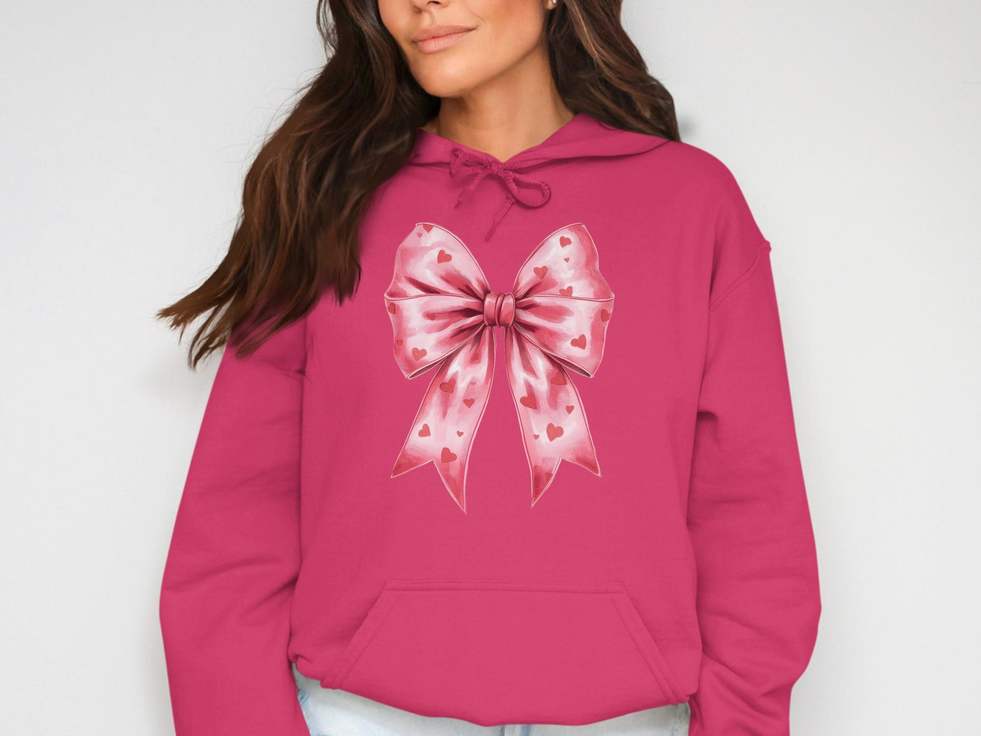 Pink Hoodie with Large Heart Decorated Bow Design