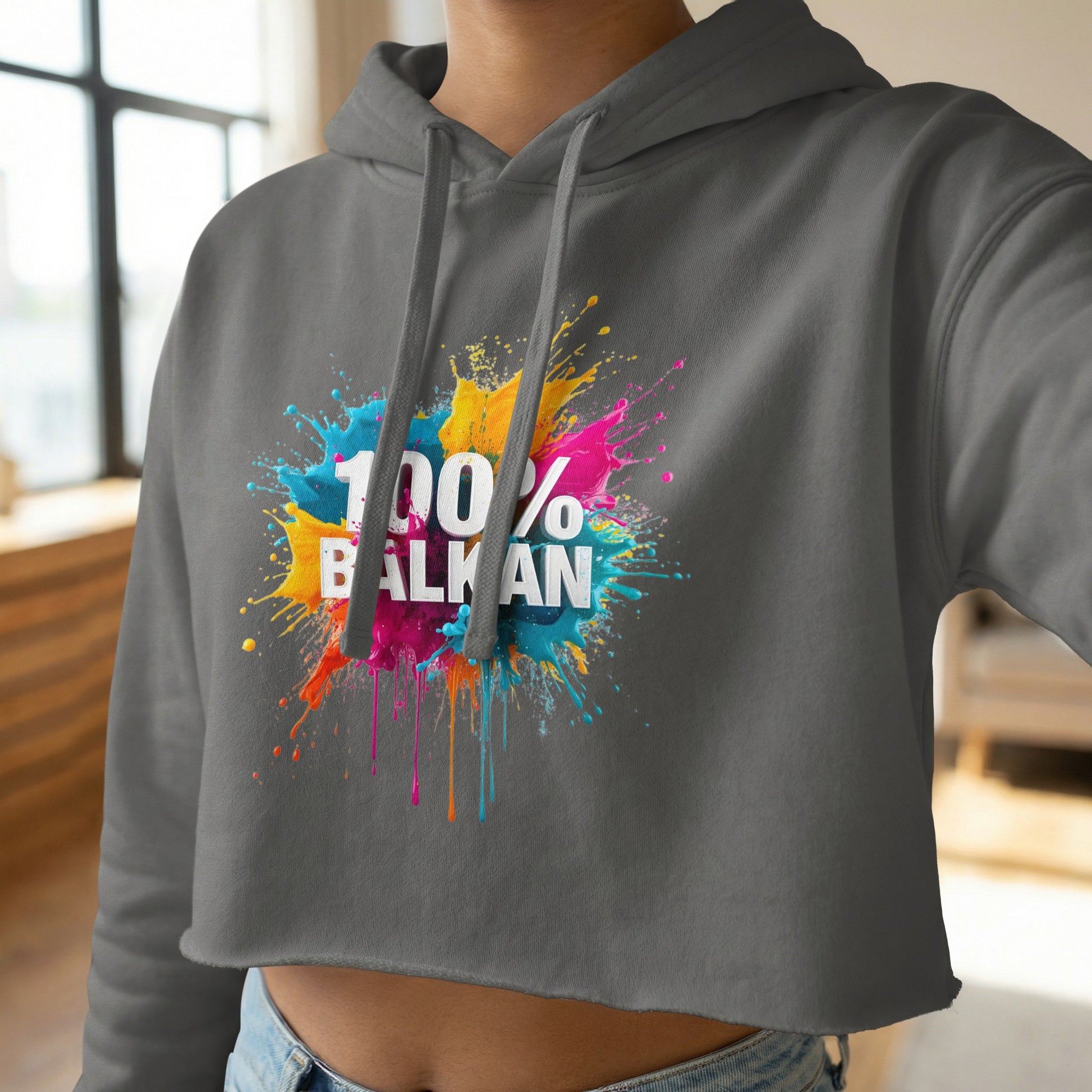 100% BALKAN colorful paint splatter crop hoodie product type