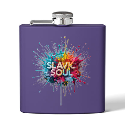 Purple Colorful Paint Splash Slavic Soul Hip Flask product type