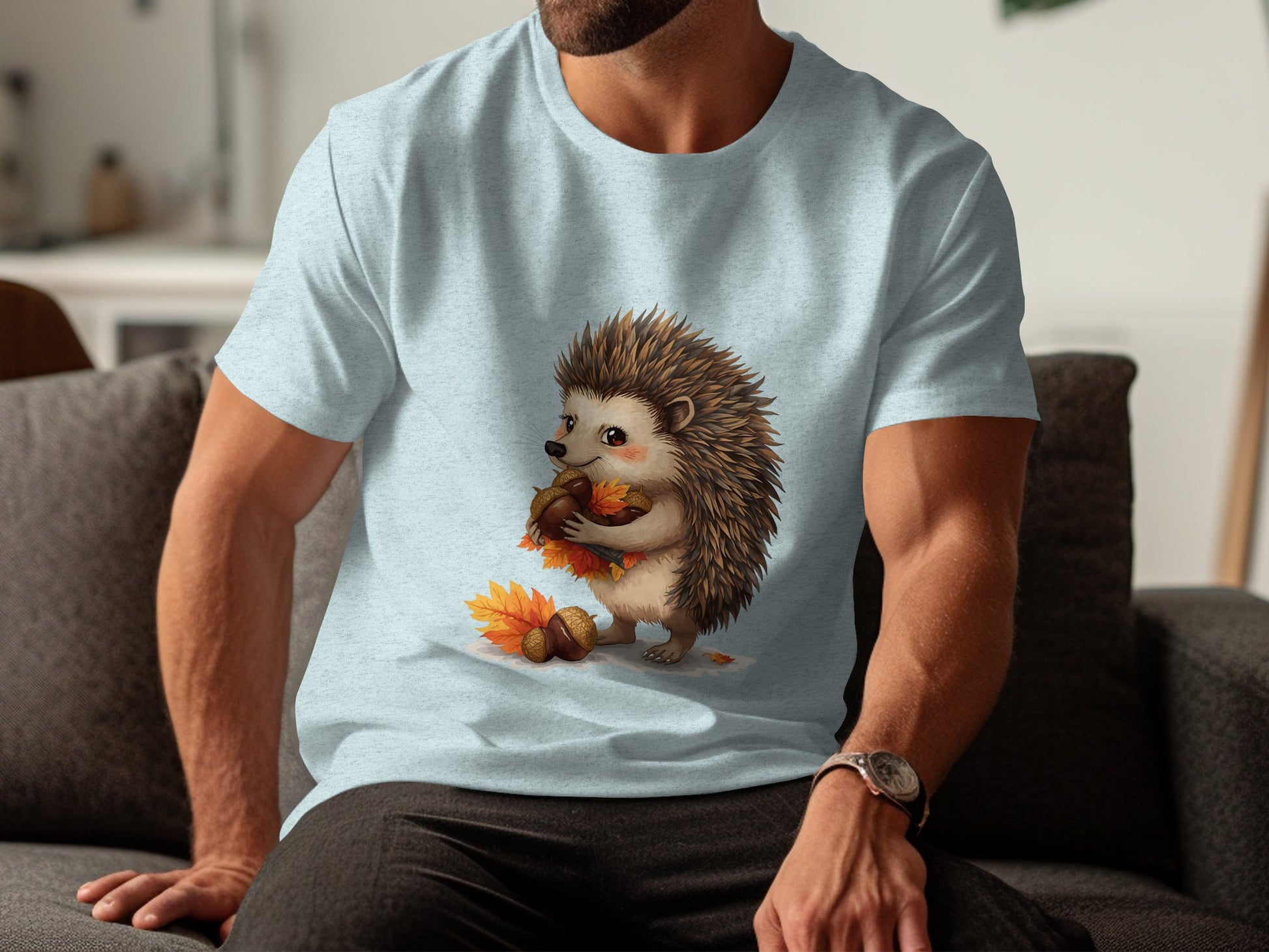 Cute Hedgehog with Autumn Leaves Graphic T-Shirt product