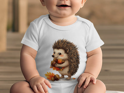Adorable Hedgehog Baby Onesie with Autumn Leaves product