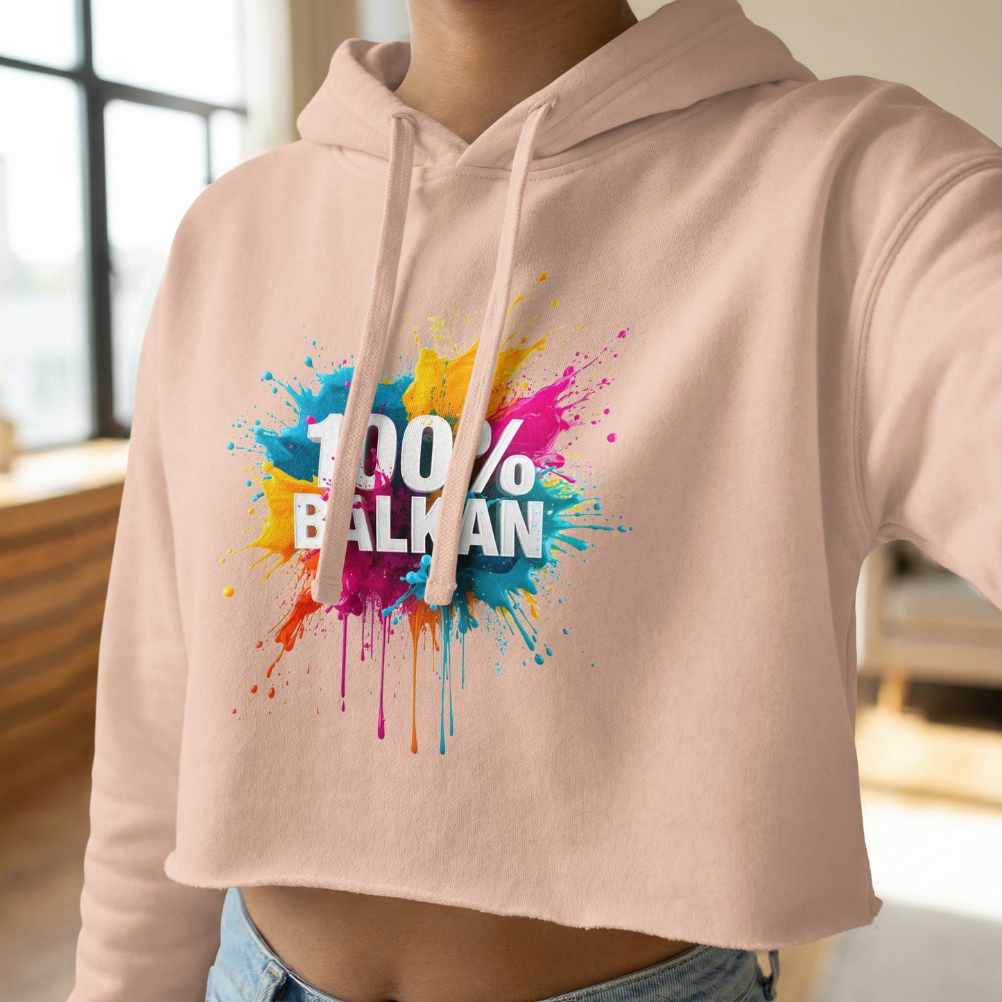 100% BALKAN Colorful Splatter Print Crop Hoodie product type