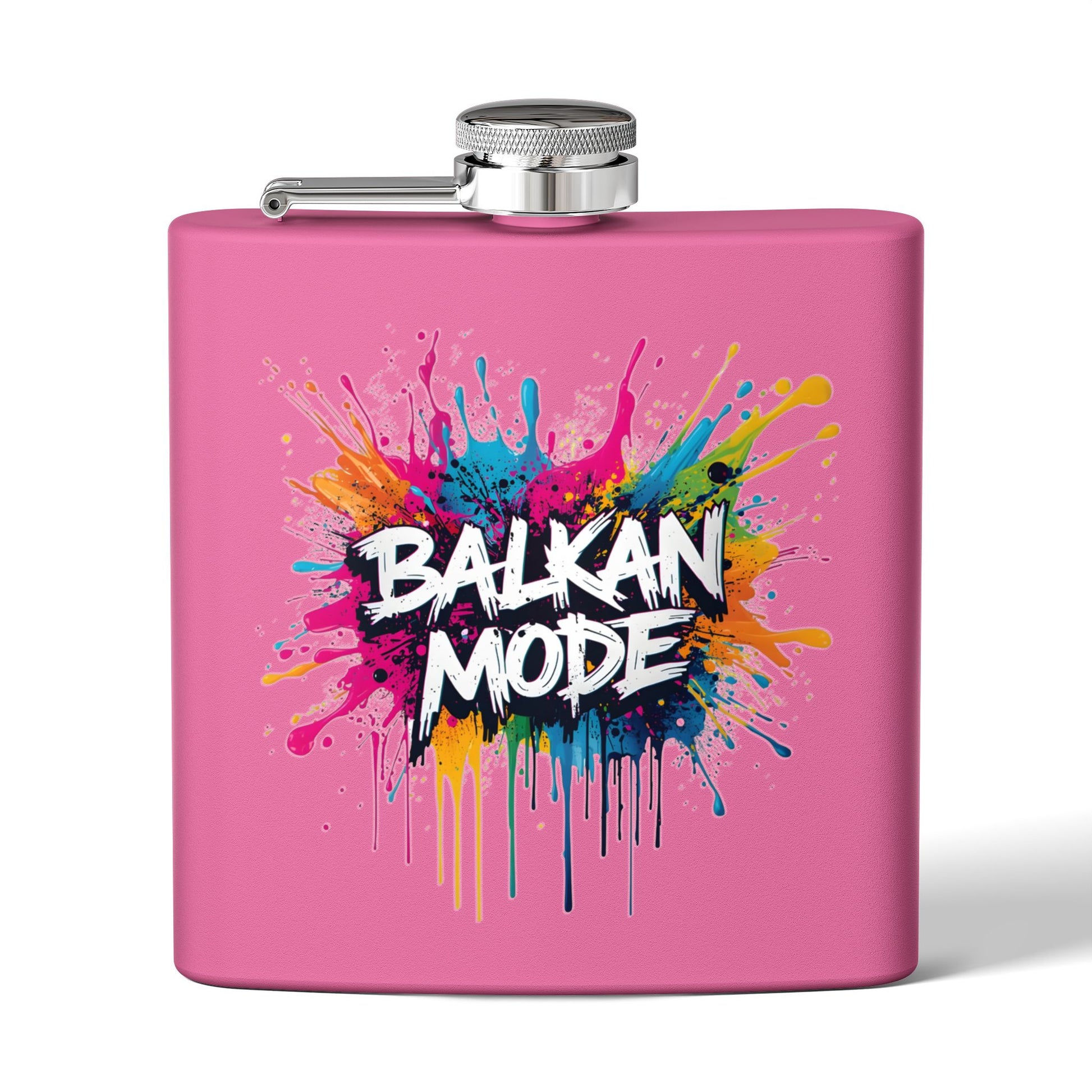 Pink Balkan Mode Colorful Paint Splatter Hip Flask