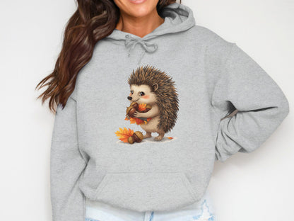 Cute Hedgehog Holding Autumn Leaves Hoodie product
