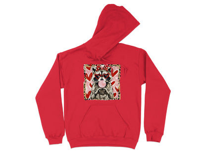 Cute Raccoon with Hearts Design Red Hoodie
