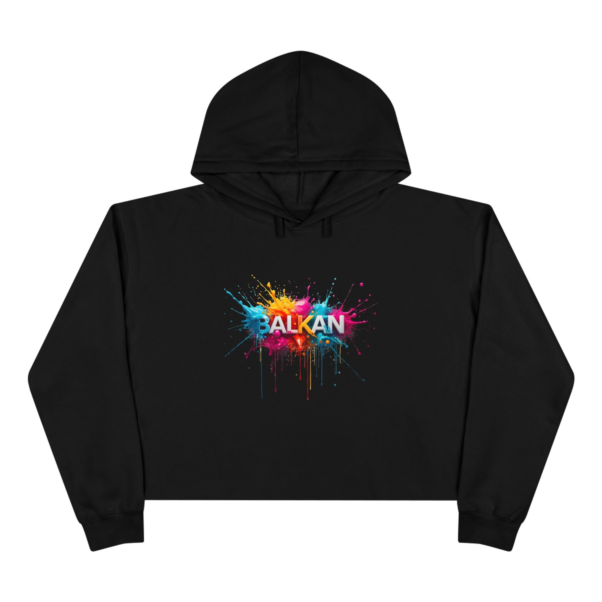 Black Balkan Colorful Splatters Cropped Hoodie product type