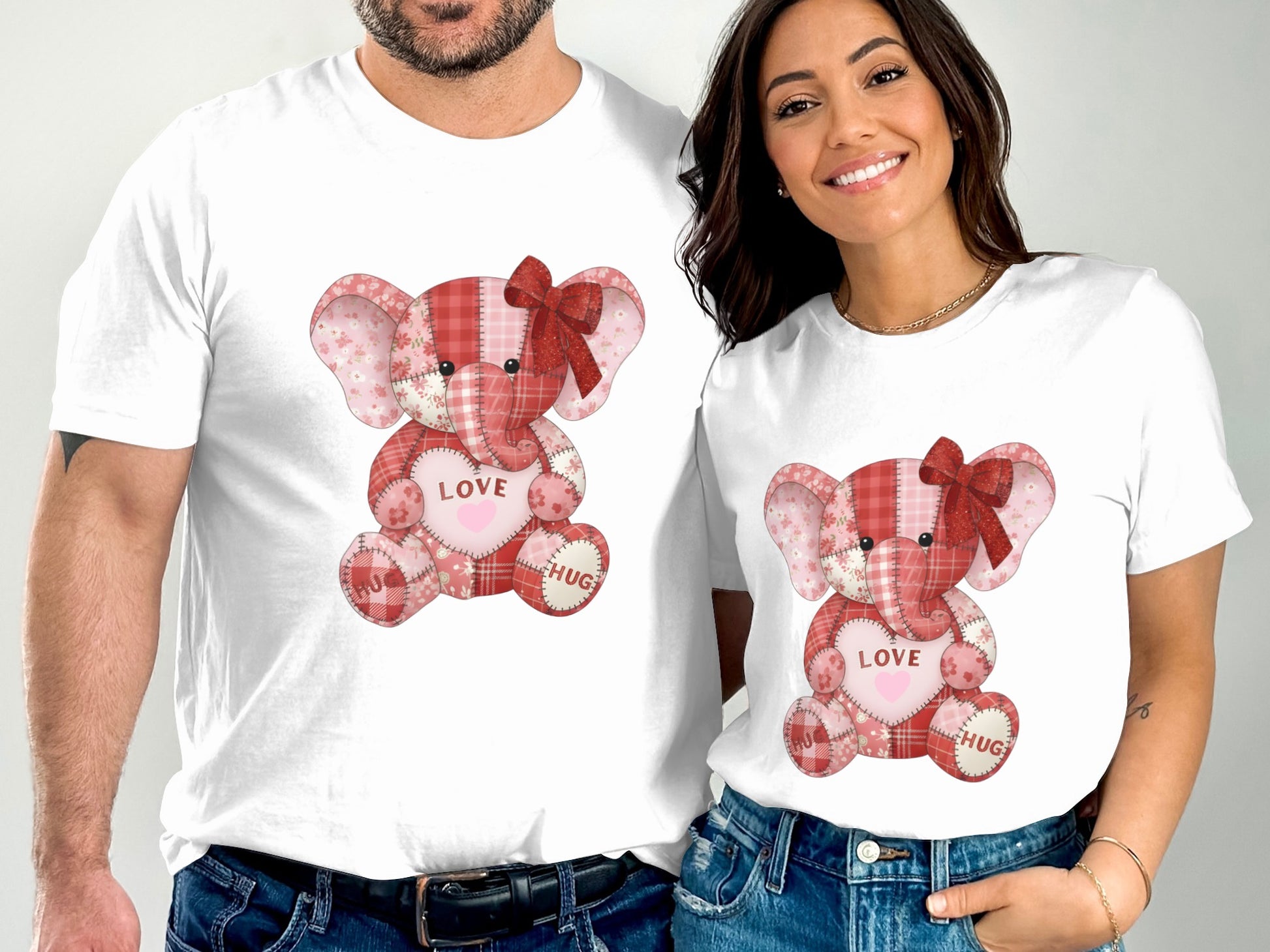 Love and Hug Elephant Graphic Tee Couple Shirt