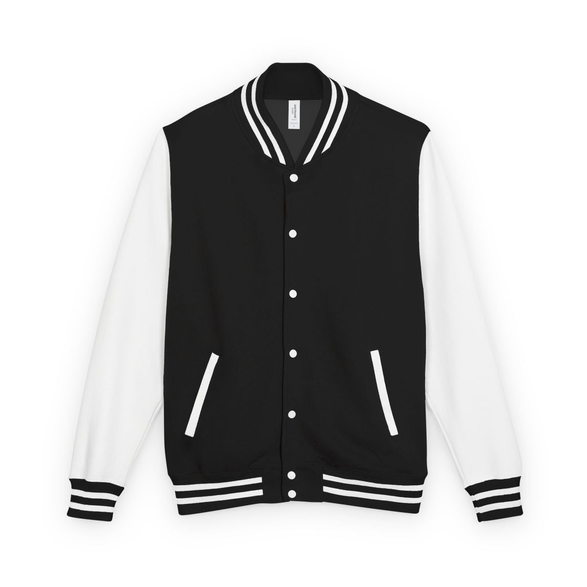 Black and White Striped Cuff Varsity Jacket Product