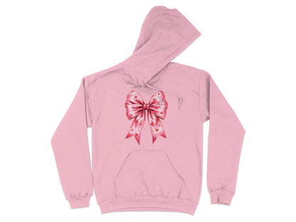 Pink Hoodie With Heart Bow Design Hooded Pullover