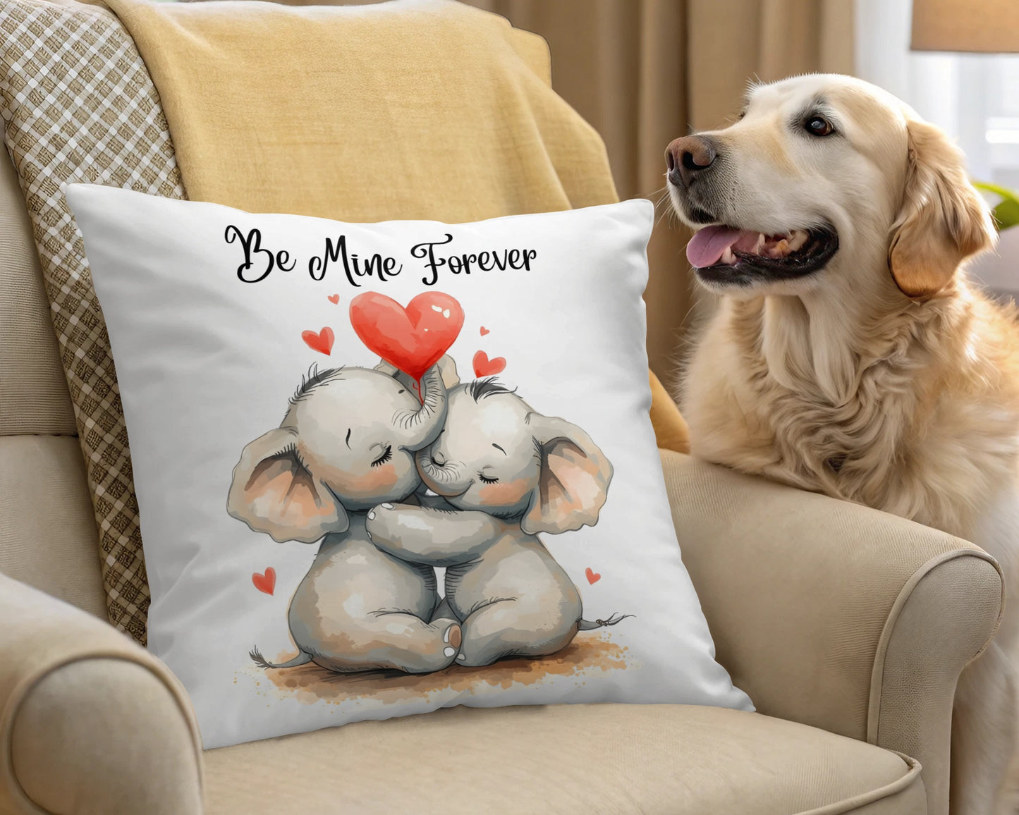Be Mine Forever Elephants in Love Pillow Cover