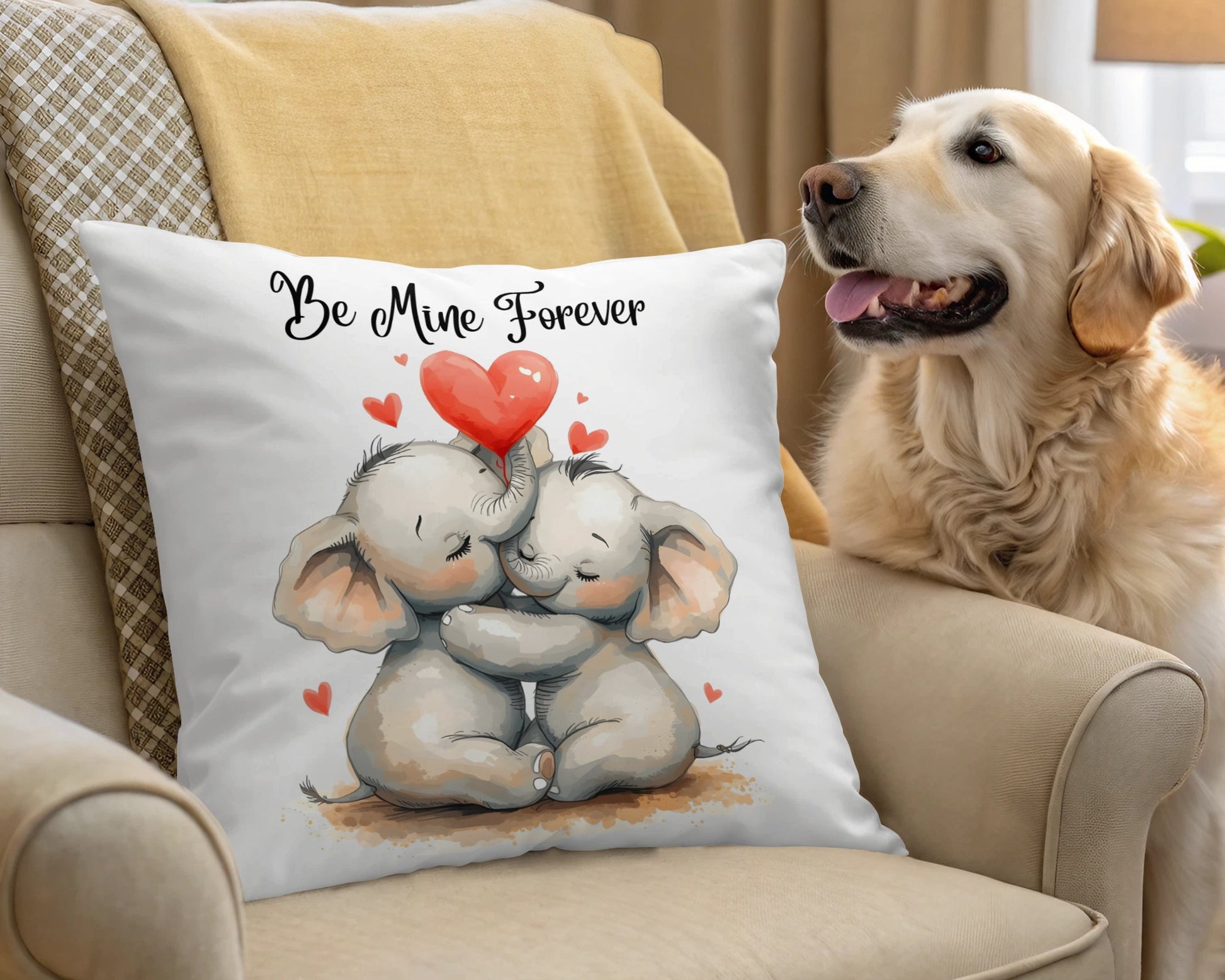 Be Mine Forever Elephants in Love Pillow Cover