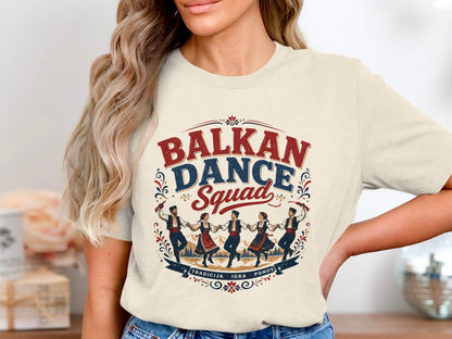 Balkan Dance Squad graphic with dancers and text "TRADICIJA IGRA PONOS."