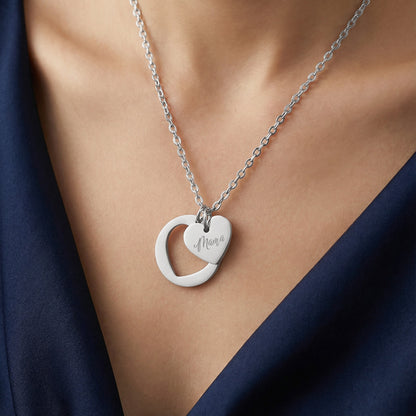 Silver script Mama pendant heart charm necklace - mom gift