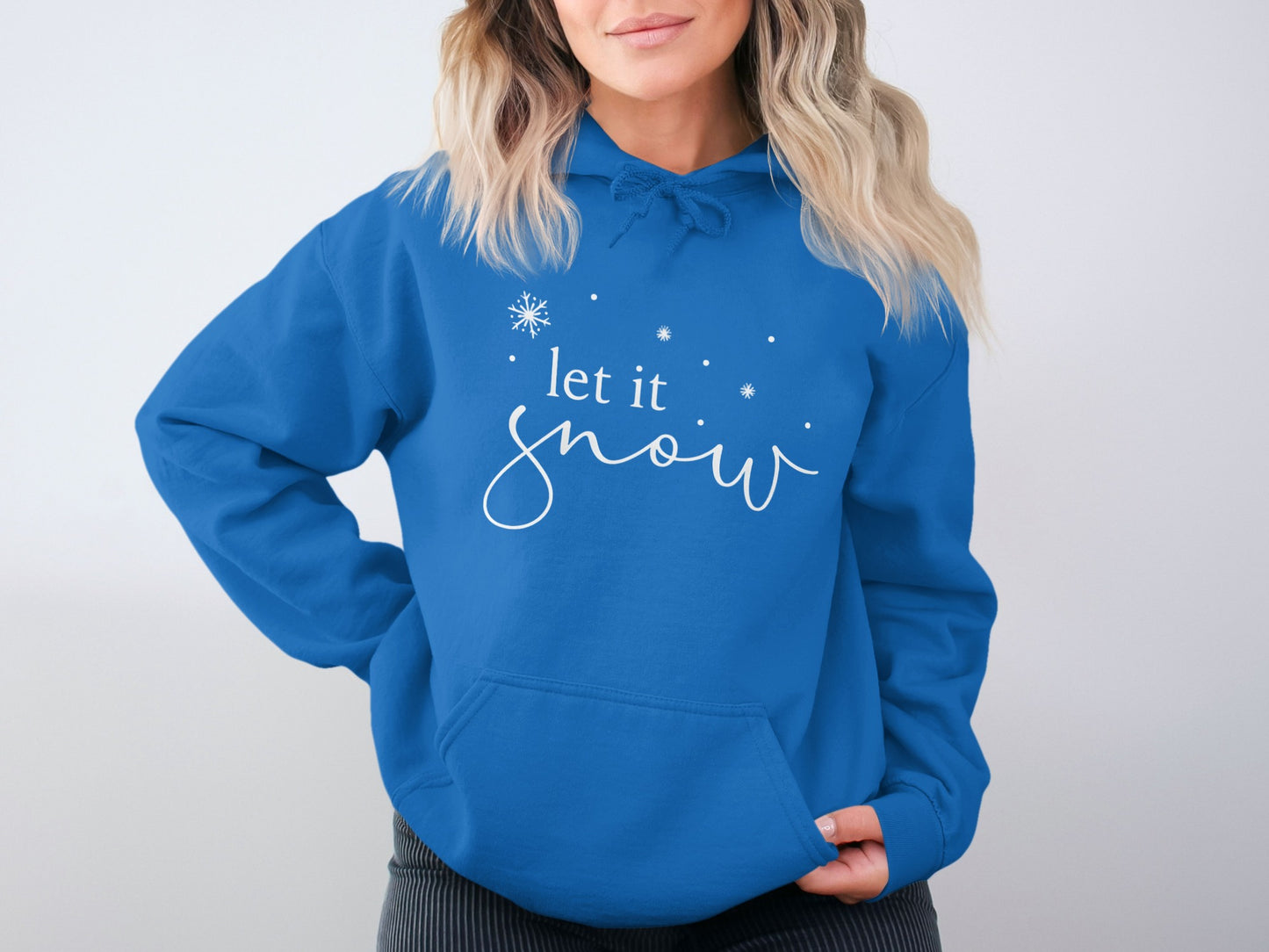 Cozy blue hoodie with stylish Let It Snow design