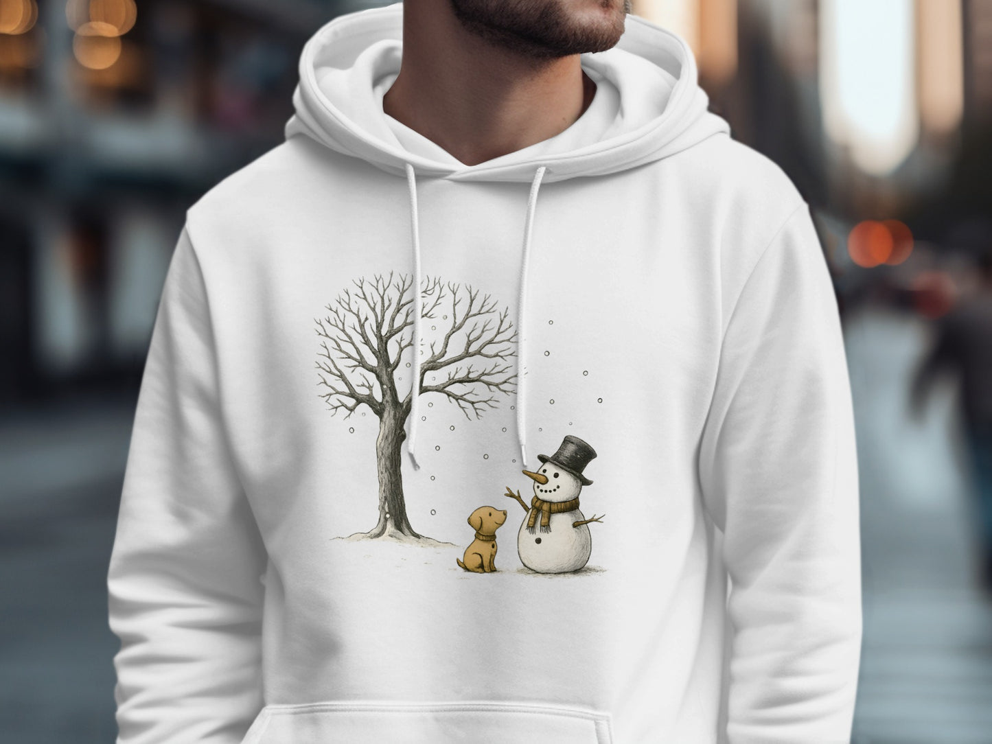 Snowman and Dog Winter Scene Hoodie for Holiday Season