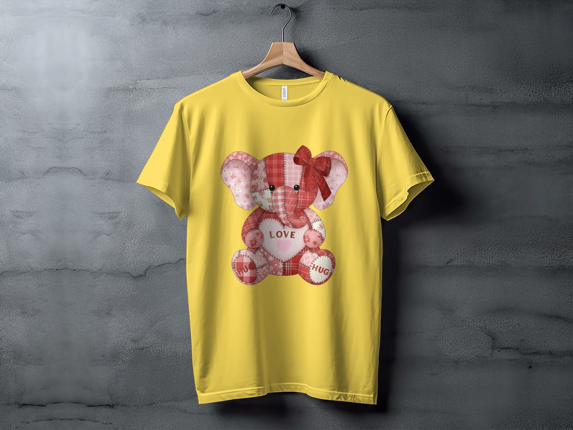 Cute Patchwork Elephant with Heart Yellow Shirt