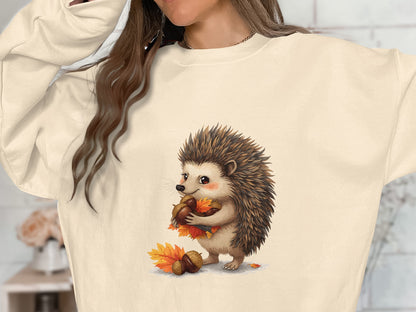 Cozy Hedgehog with Acorns Autumn Vibes Sweatshirt product